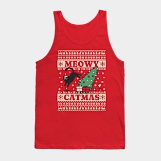 Meowy Catmas Ugly Sweater Cat Christmas Tank Top